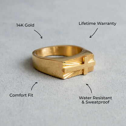 Mens Jewelry - Cross Gold Pinky Ring | 10 Grams