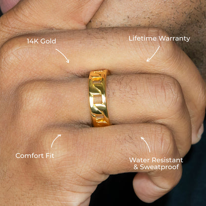 Mens Jewelry - Cuban Gold Wedding Ring | 6 Grams