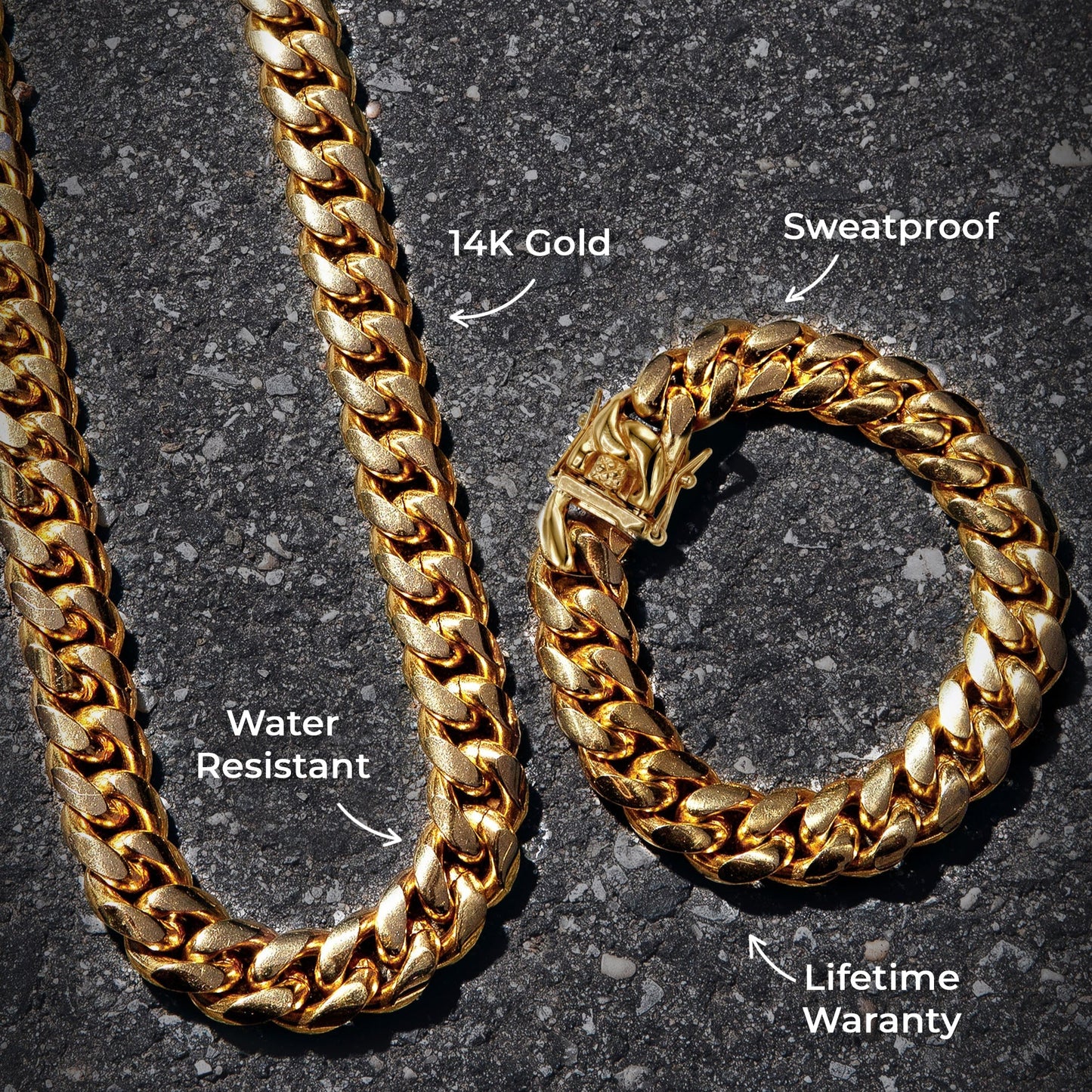 Mens Jewelry - Solid Gold Miami Cuban Link Chain & Bracelet