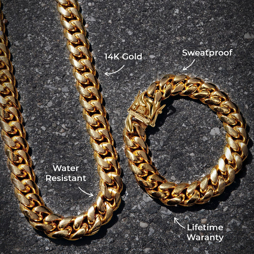 Mens Jewelry - Solid Gold Miami Cuban Link Chain & Bracelet