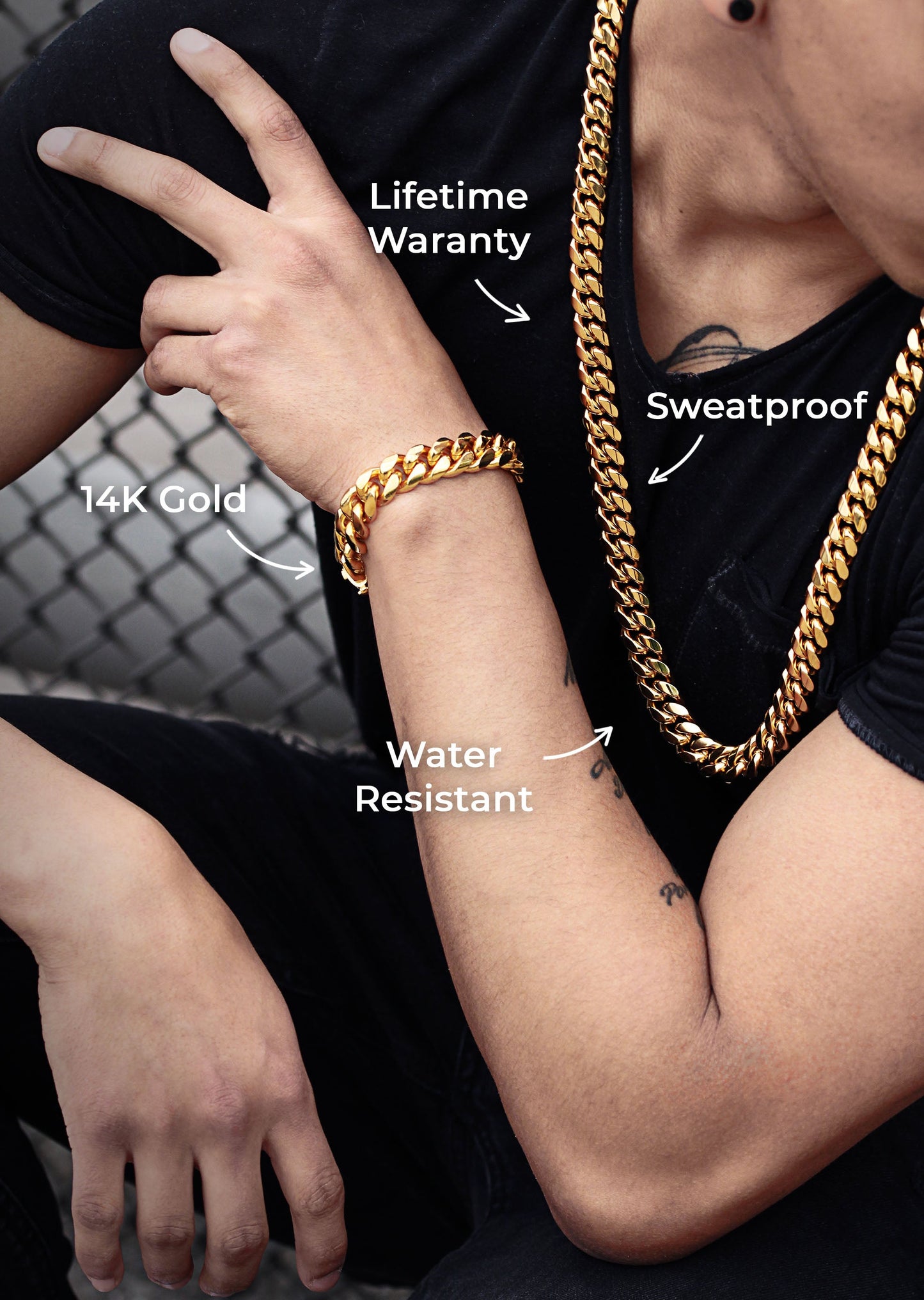 Mens Jewelry - Solid Gold Miami Cuban Link Chain & Bracelet