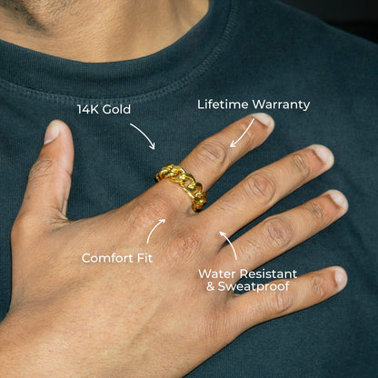 Mens Jewelry - Cuban Gold Wedding Ring | 10 Grams