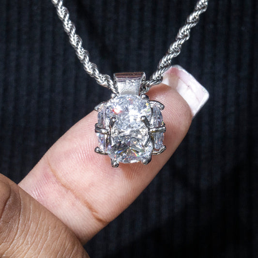 Womens Jewelry - 14K White Gold Iced Out VVS Solitaire Necklace | Appx. 19 Grams