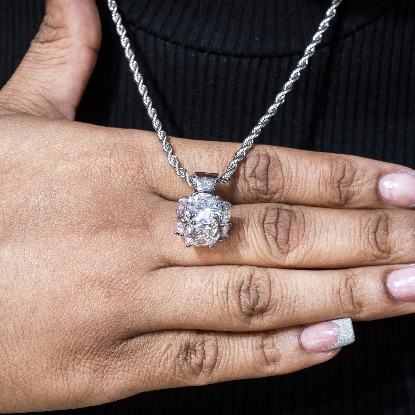 Womens Jewelry - 14K White Gold Iced Out VVS Solitaire Necklace | Appx. 19 Grams