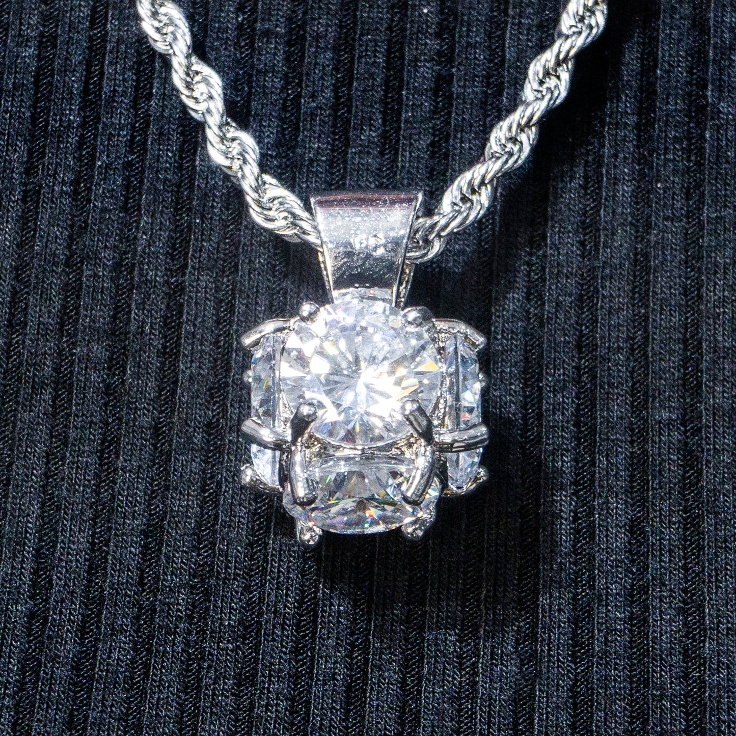 Womens Jewelry - 14K White Gold Iced Out VVS Solitaire Necklace | Appx. 19 Grams