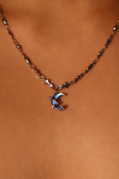 Palladium White Gold Plated Moonstone Moon Star Necklace