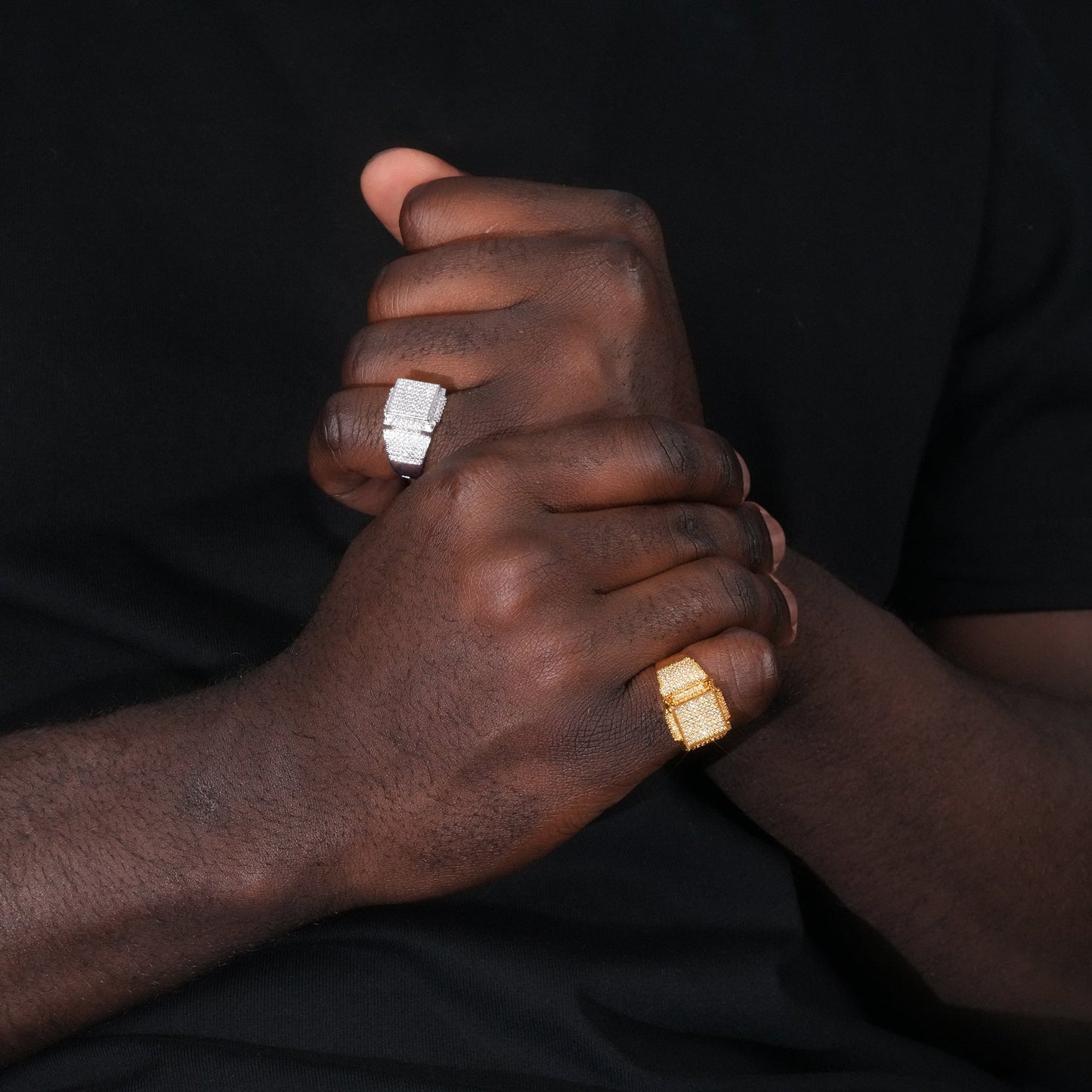 18k White & Yellow Gold-Plated CZ Hip Hop Ring