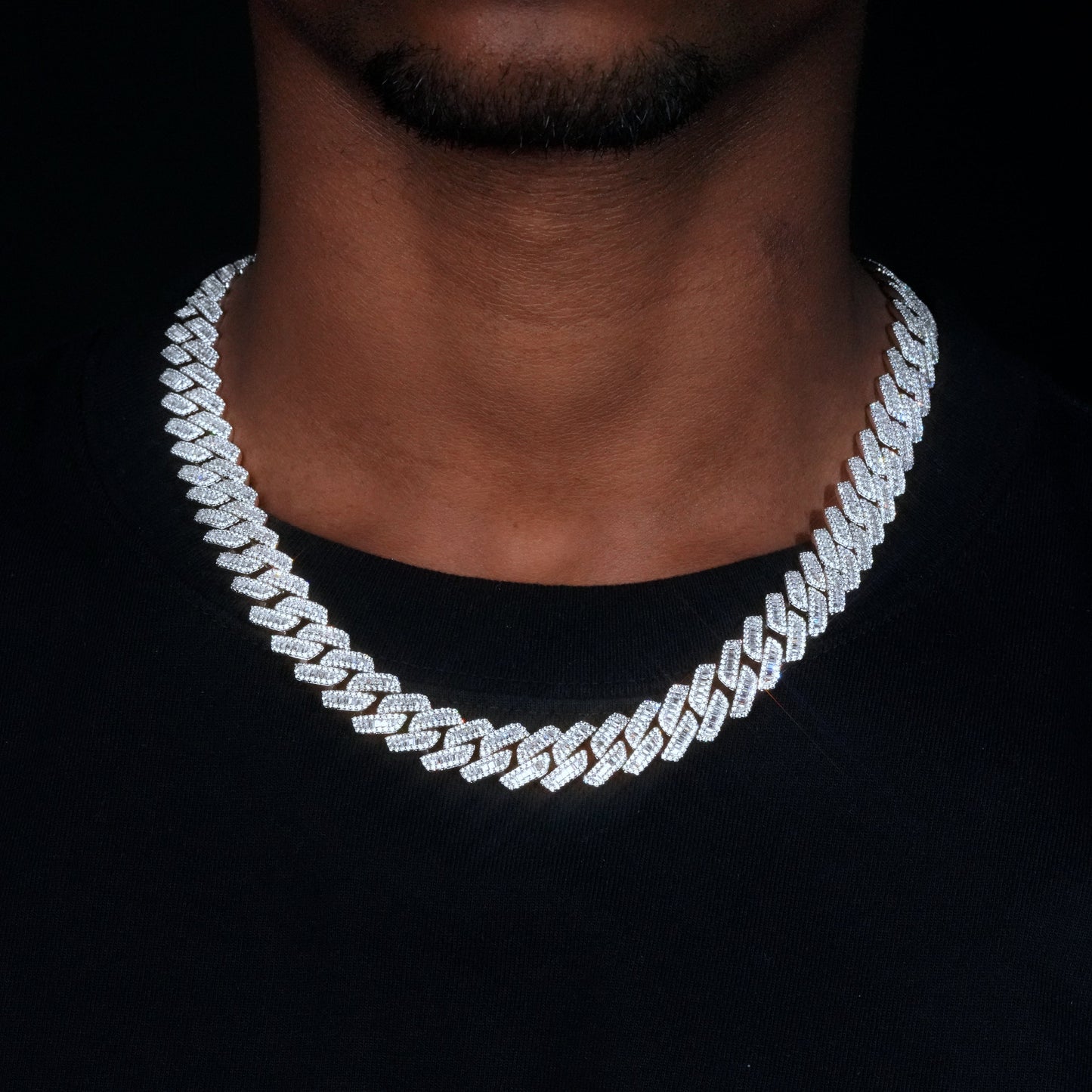 13mm Curved Clasp Baguette Prong Cuban Chain