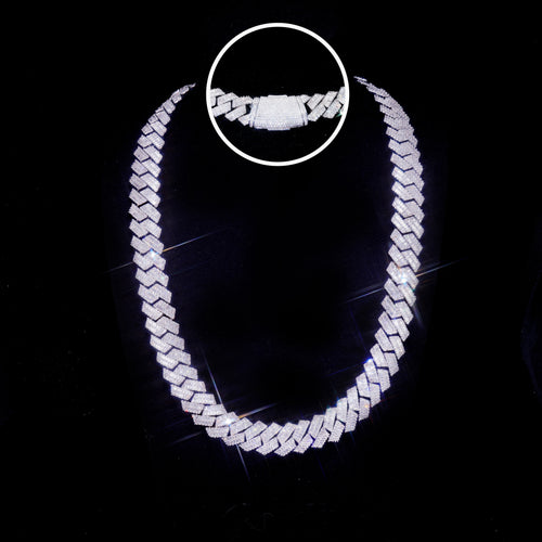 16MM 2-ROW CURVED CLASP BAGUETTE PRONG CUBAN CHAIN