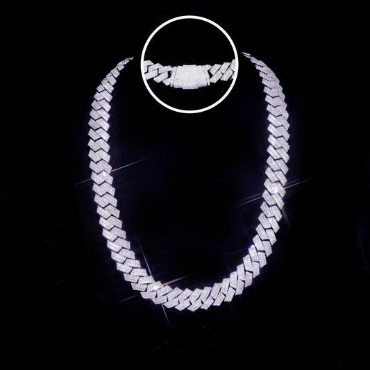 16MM 2-ROW CURVED CLASP BAGUETTE PRONG CUBAN CHAIN