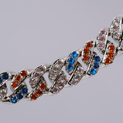 13mm 18K WhiteGold-Plated Colorful Iced Cuban Chain