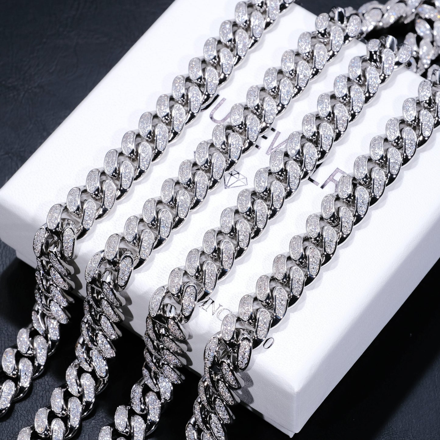 12mm Diamond Cuban Chain in White Gold
