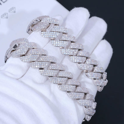 19mm Diamond Prong Cuban Bracelet in White Gold