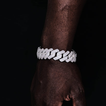 19mm Diamond Prong Cuban Bracelet in White Gold