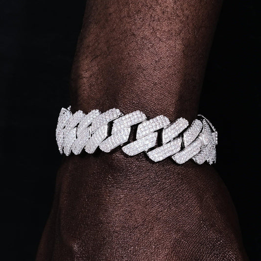 19mm Diamond Prong Cuban Bracelet in White Gold