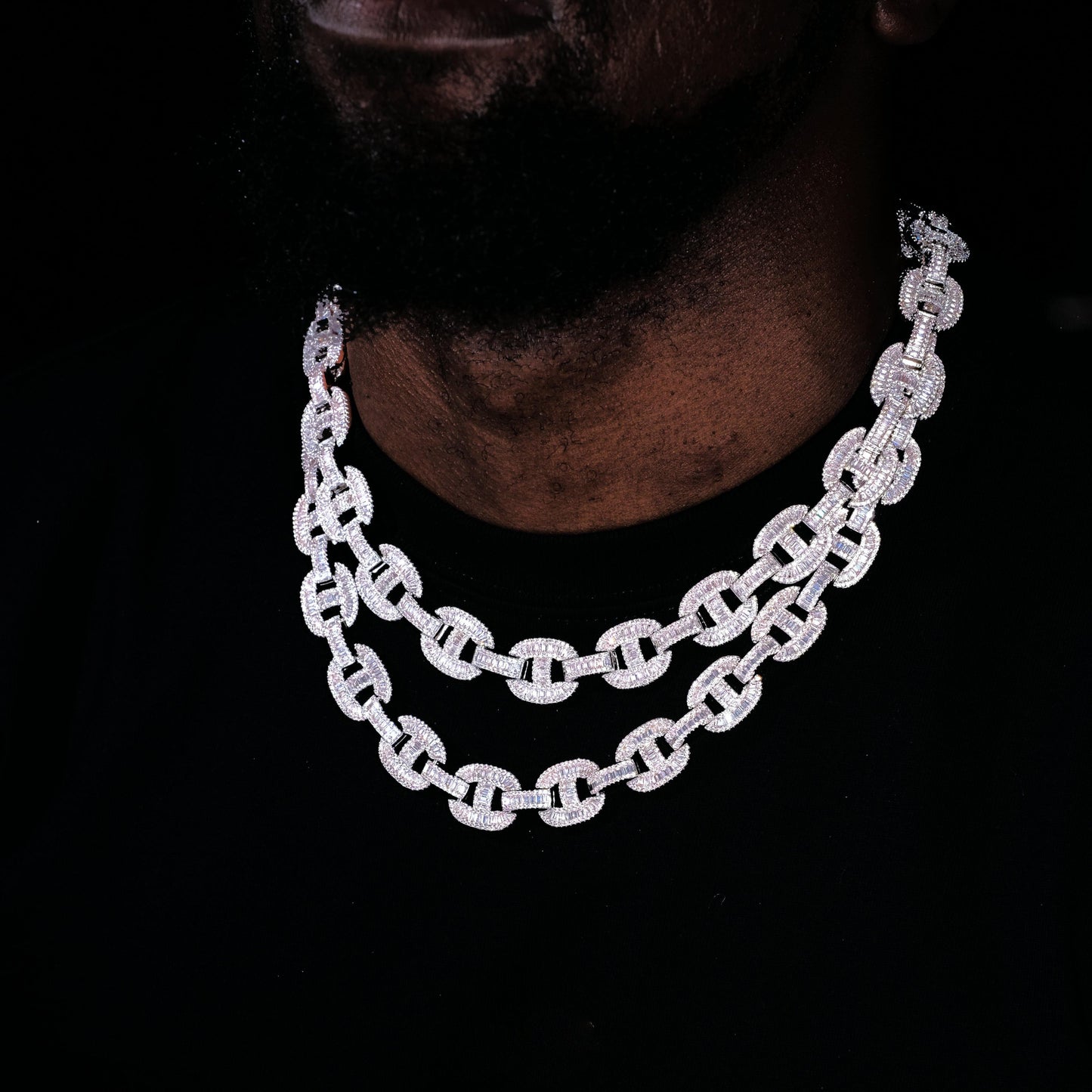 15mm Baguette Mariner Chain White Gold