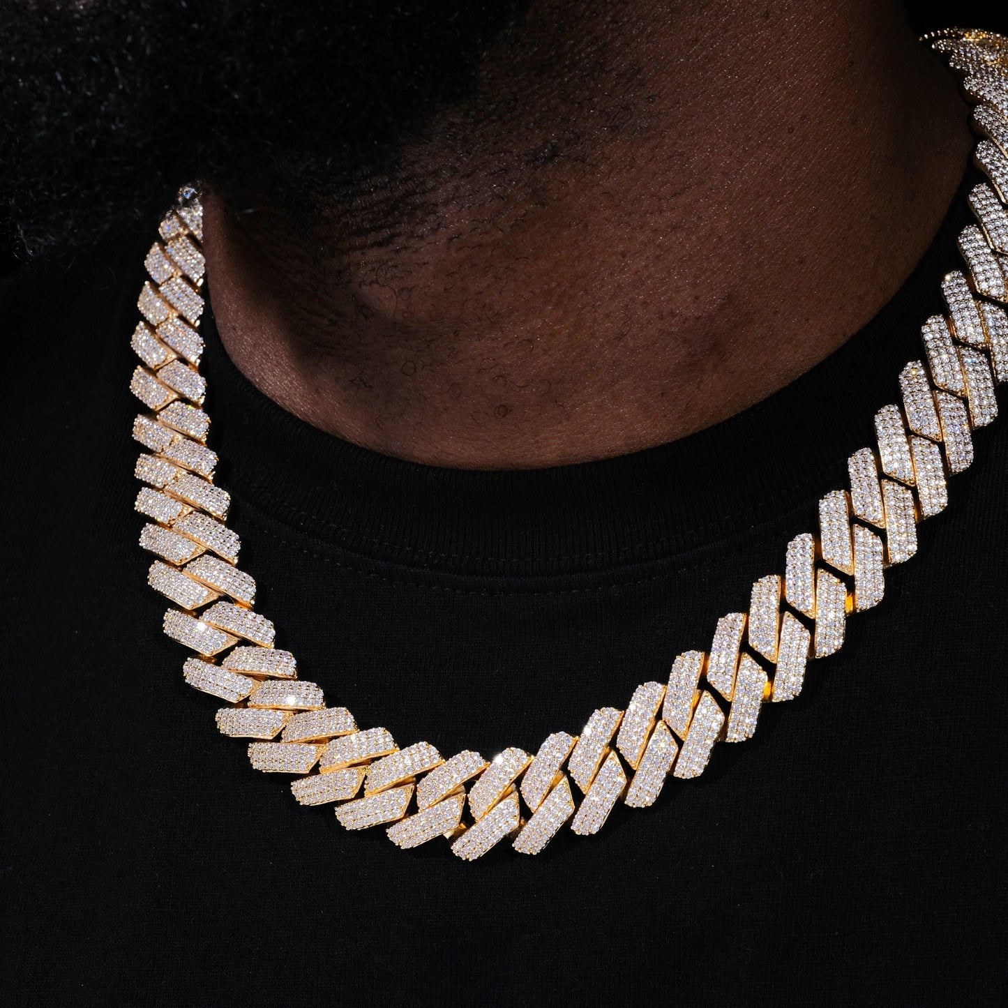 19MM 3Row Prong Cuban Link Necklace + Bracelet Bundle In 18K Gold
