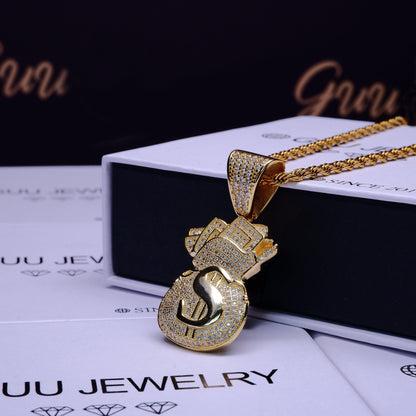 2020 18K Gold-Plated Dollar Money Bag BlingBling Pendant
