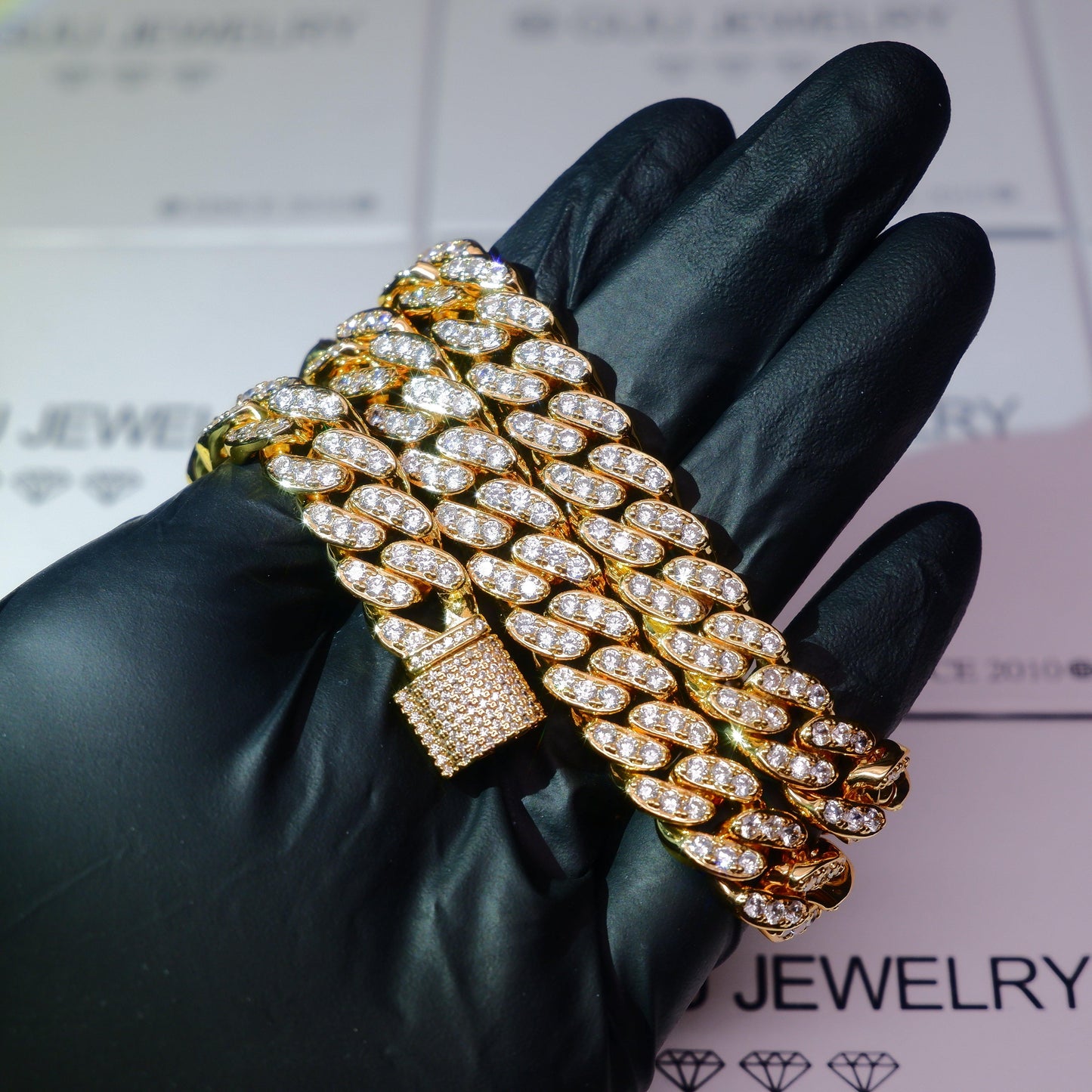 13mm 18K White/Gold-Plated Seamless Iced Cuban Chain