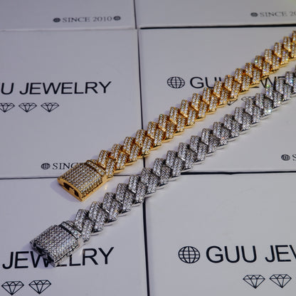18K White/Gold-Plated Seamless Rhombic Iced Cuban Chain