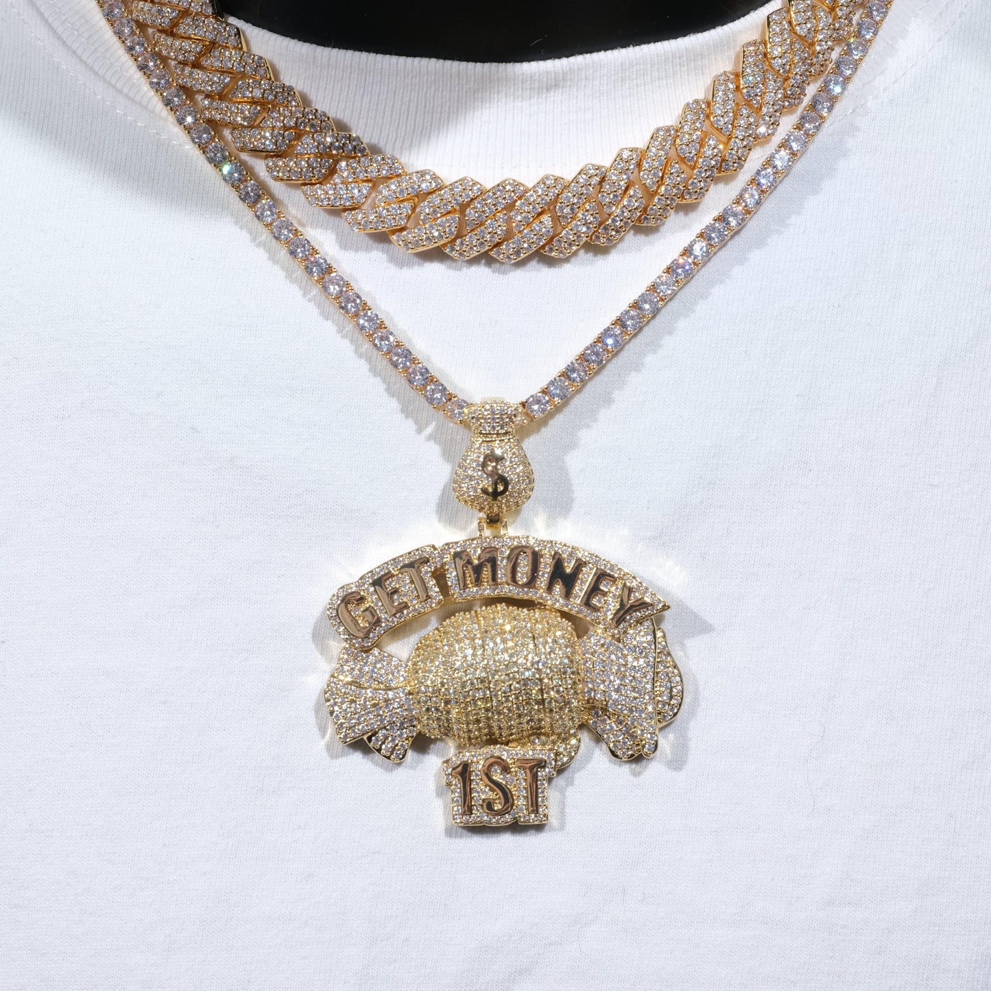 18K Gold-Plated Get Money First Iced Necklace