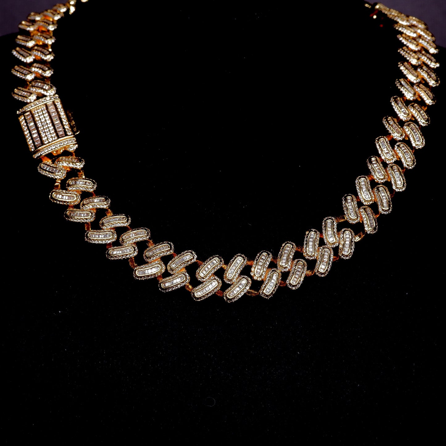 15mm 18K White/Gold-Plated BlingBling Baguette Iced Cuban Chain
