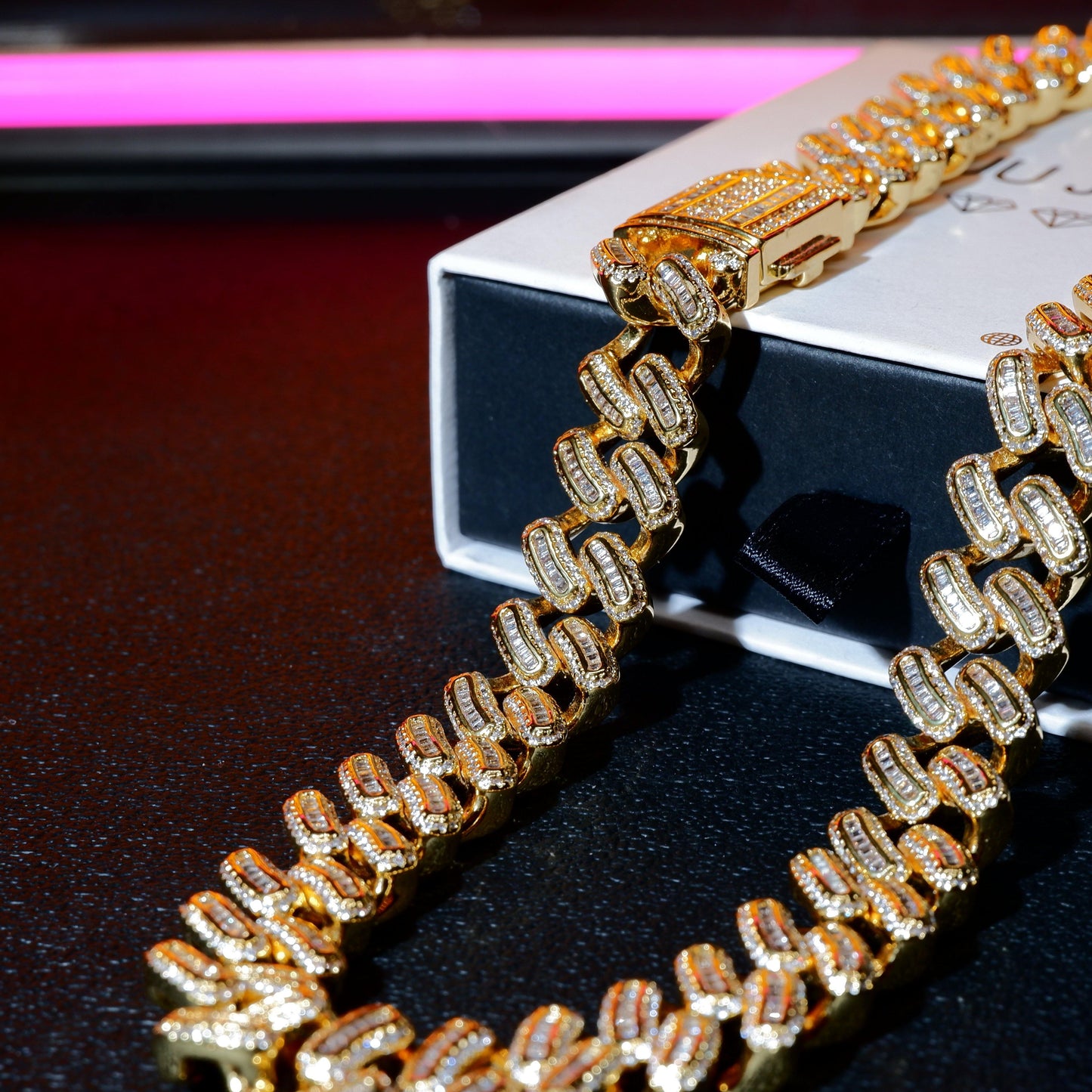 15mm 18K White/Gold-Plated BlingBling Baguette Iced Cuban Chain
