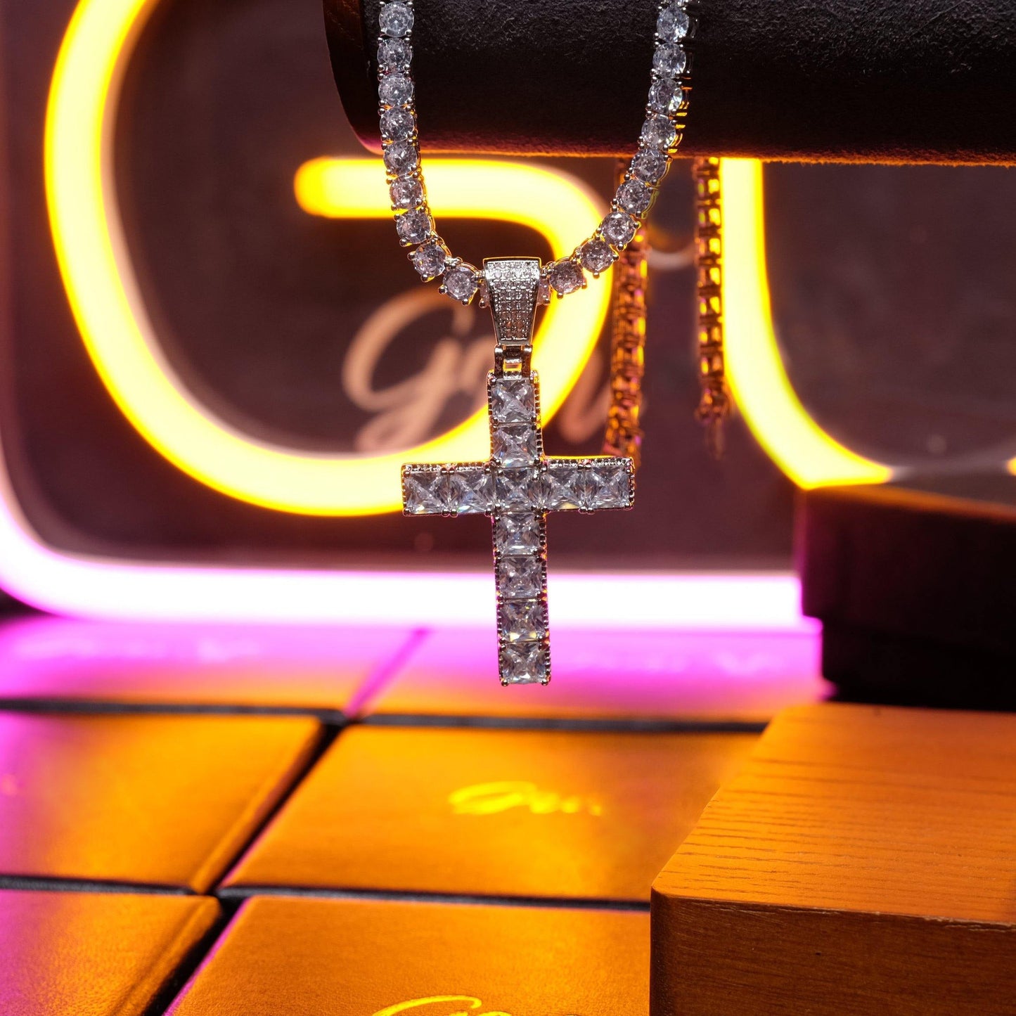 18k Gold-Plated CZ BlingBling Cross Hip Hop Pendant (With Chain)