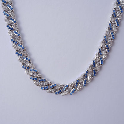 13mm 18K WhiteGold-Plated Blue Iced Cuban Chain