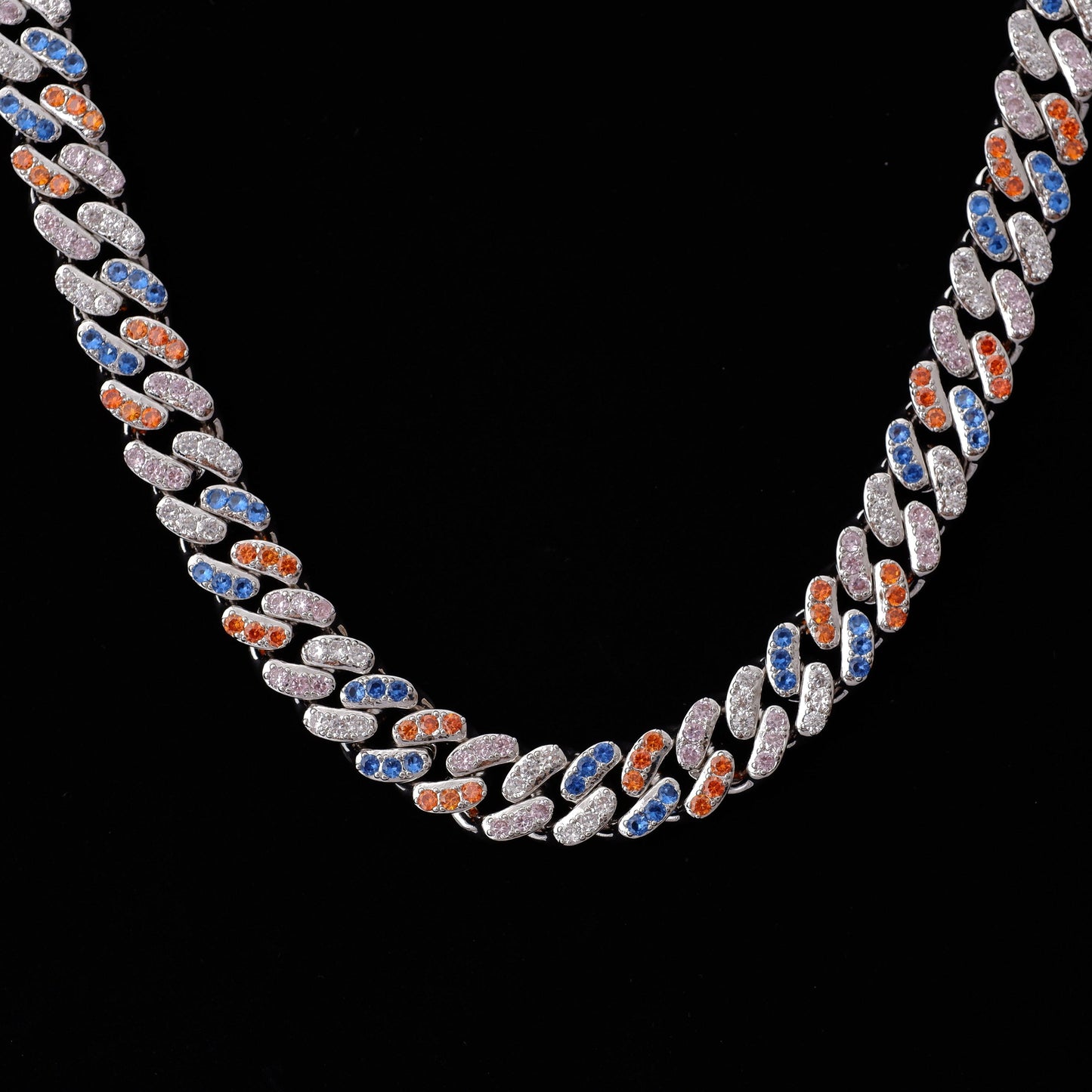 13mm 18K WhiteGold-Plated Colorful Iced Cuban Chain