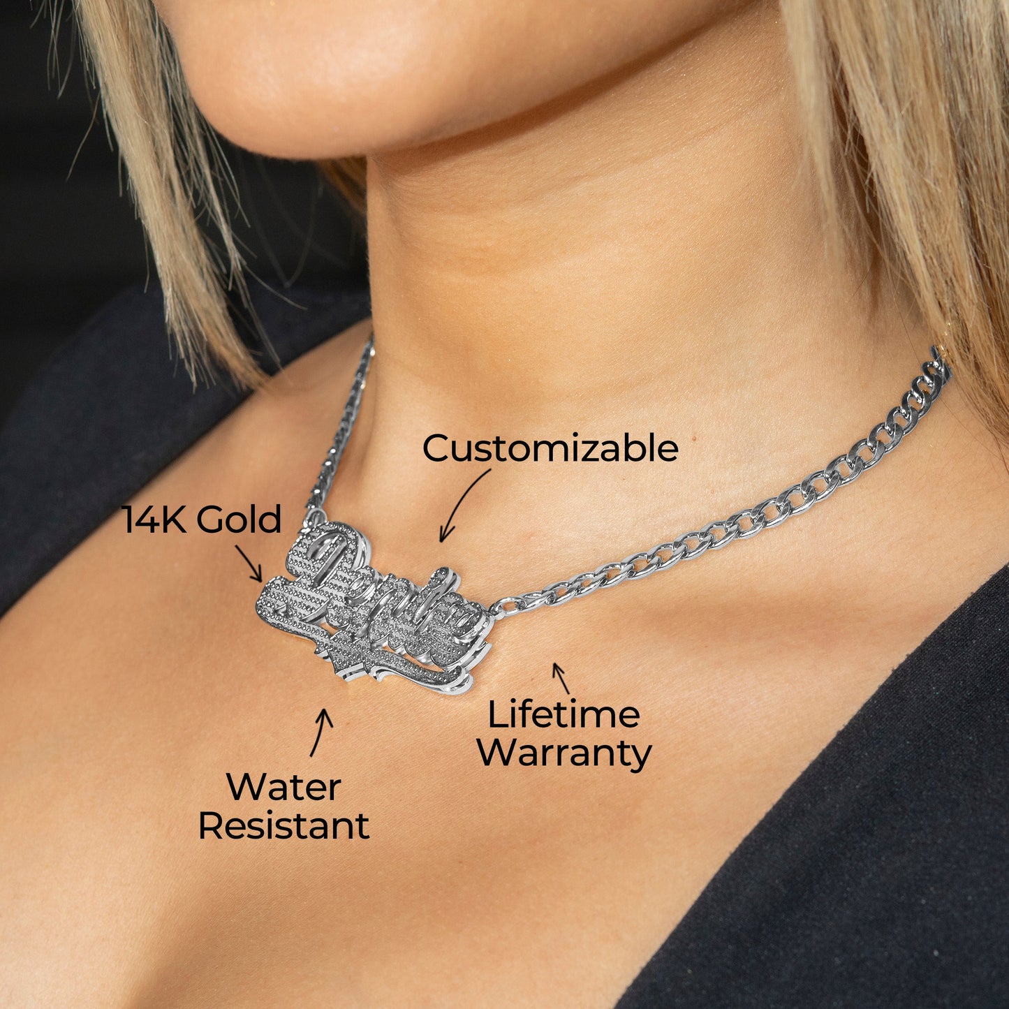 Women Jewelry - White Gold Name Necklace | Style # N16