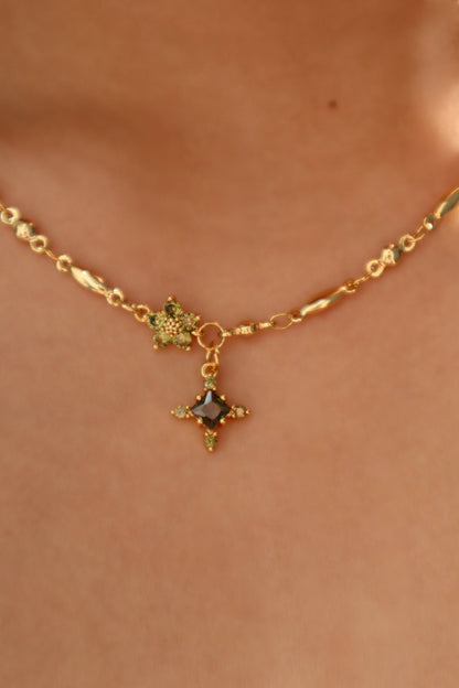 18K Real Gold Plated Peridot Starlight Cross Necklace
