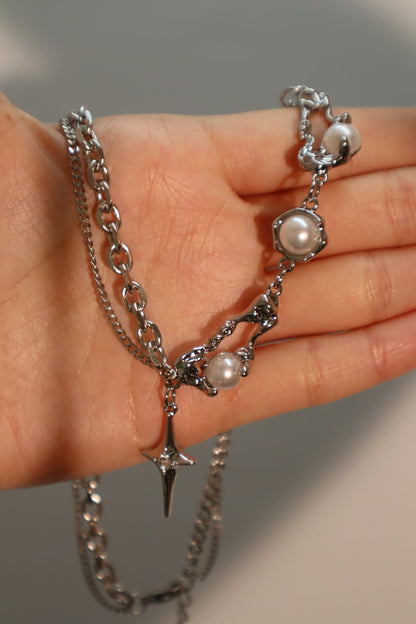 Palladium White Gold Plated Pearl Star Necklace
