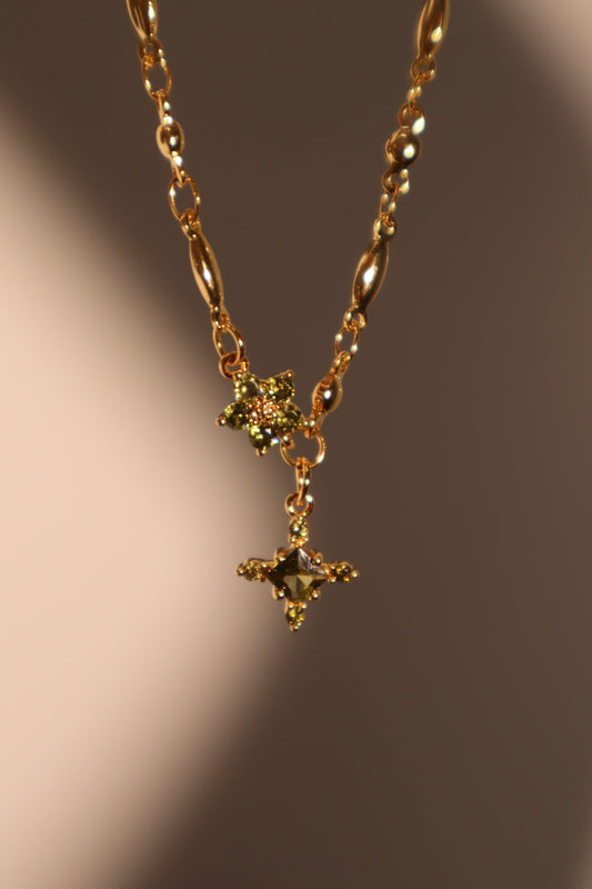 18K Real Gold Plated Peridot Starlight Cross Necklace