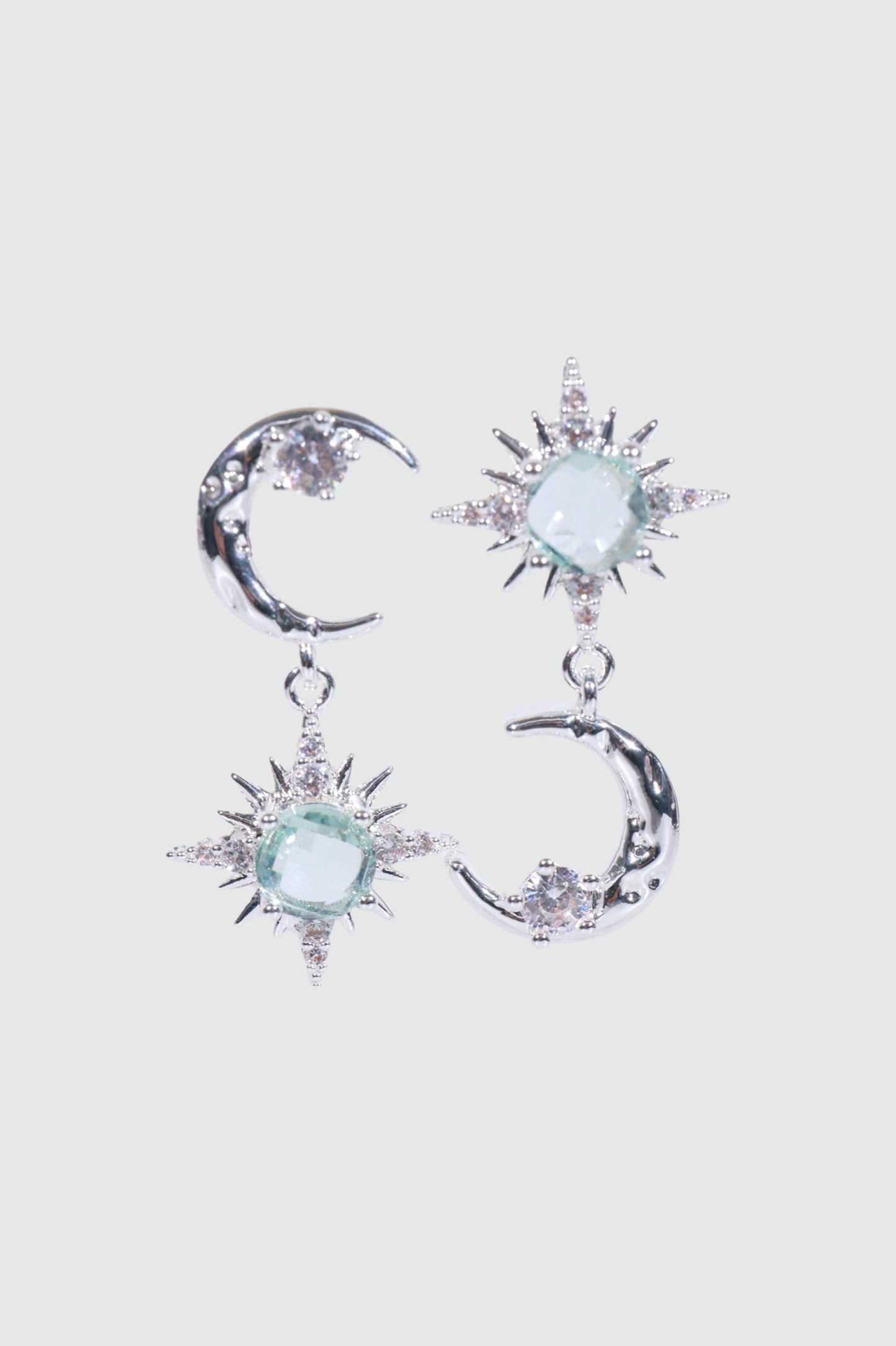 Palladium White Gold Plated Moon Pole Star Earrings