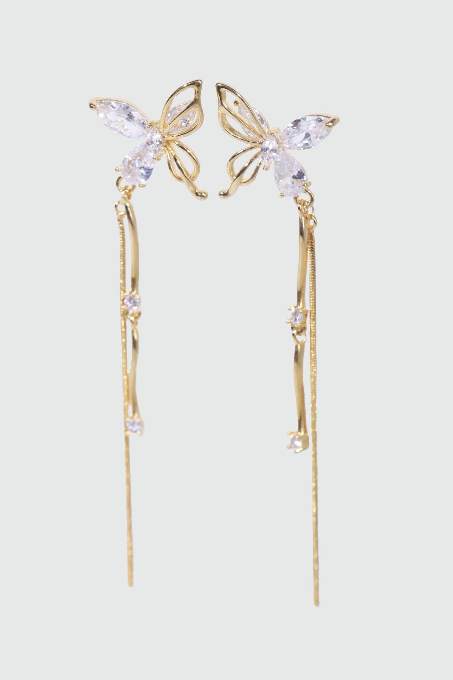 14K Real Gold Plated Diamond Wave Butterfly Earrings