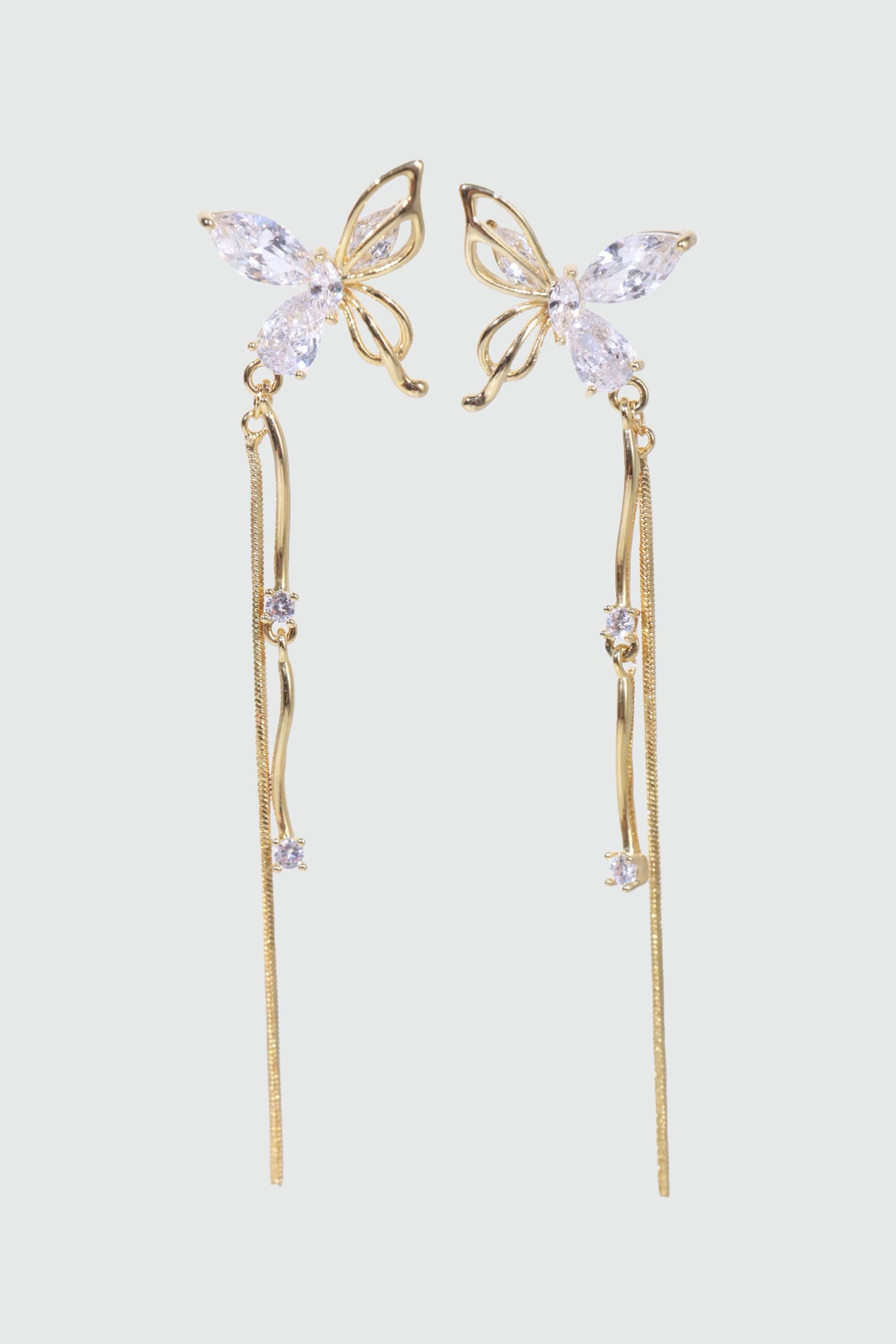 14K Real Gold Plated Diamond Wave Butterfly Earrings