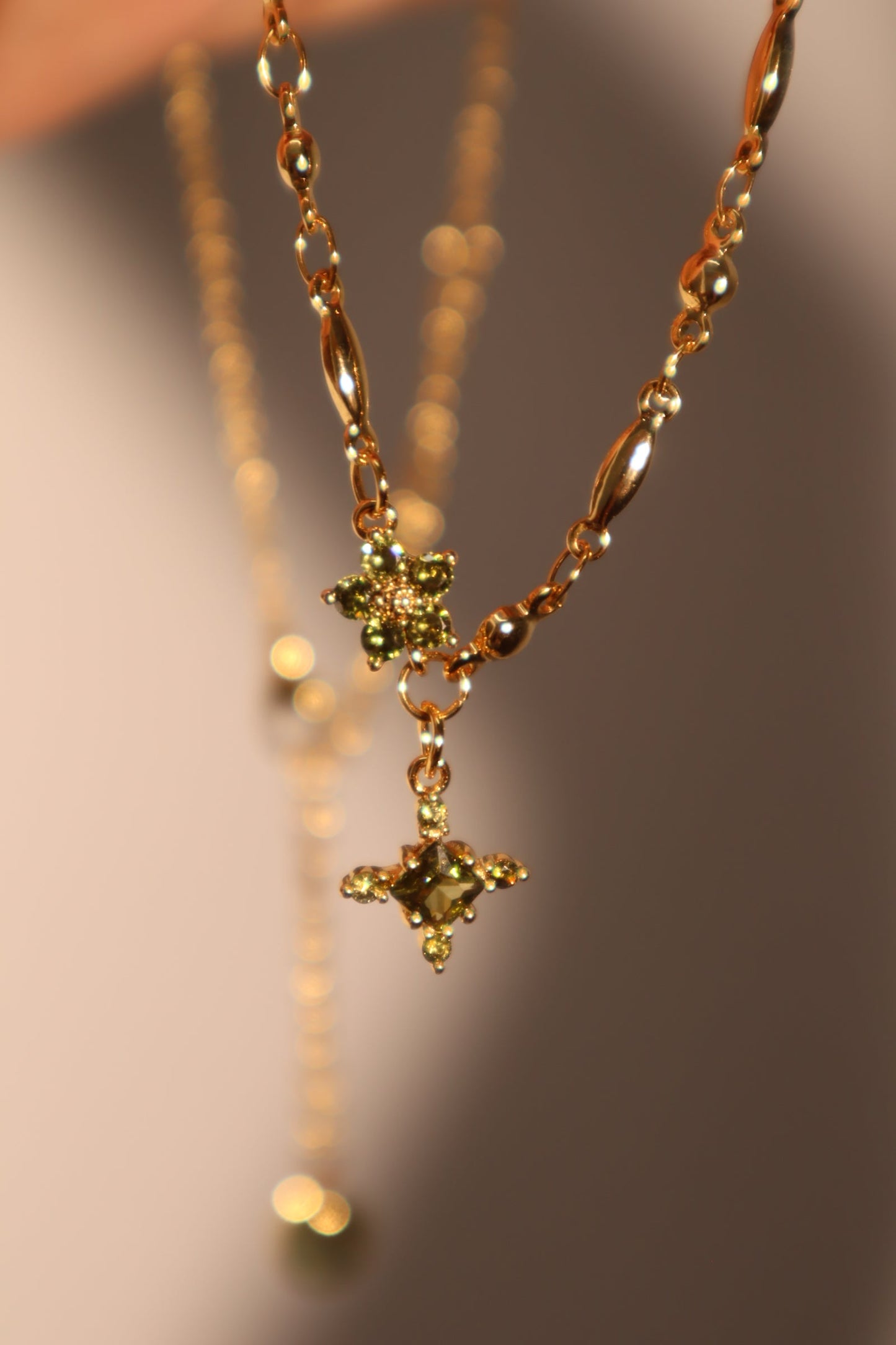 18K Real Gold Plated Peridot Starlight Cross Necklace