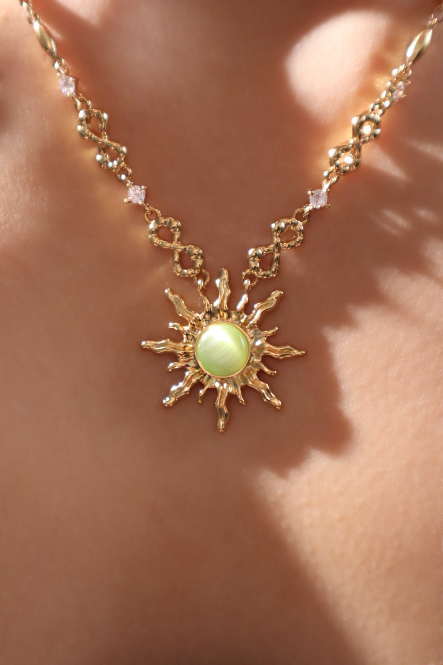 18K Real Gold Plated Green Opal Sun Necklace