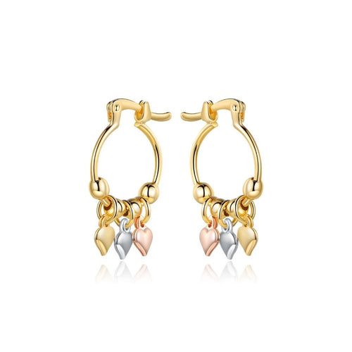 18K Gold Plated Heart Charm Hoop Earrings