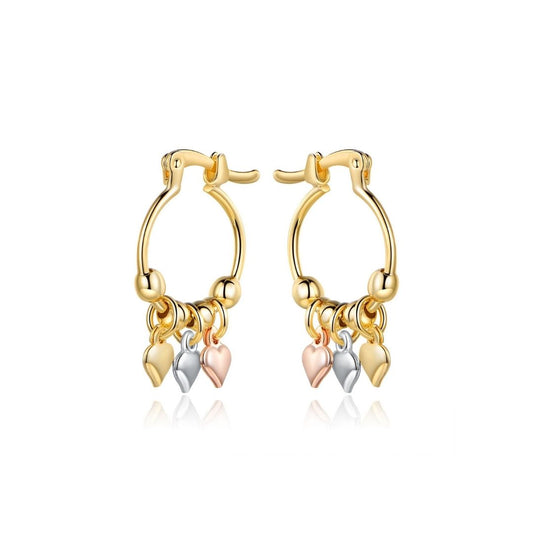 18K Gold Plated Heart Charm Hoop Earrings