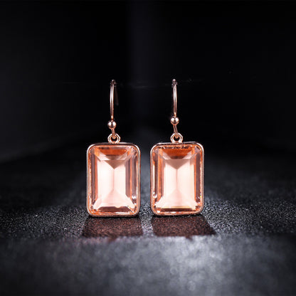 18K Gold Plated Emerald Cut Gemstone Drop Earrings