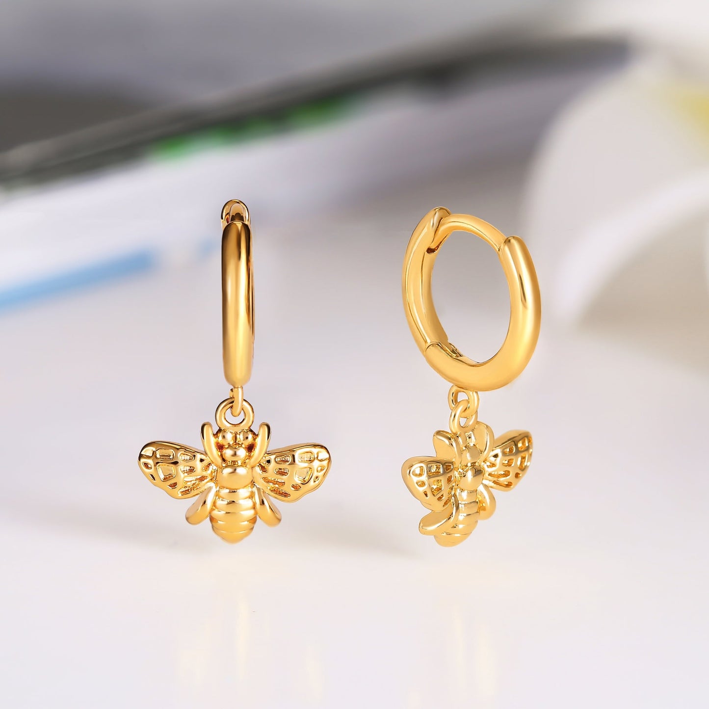 18K Gold Plated Bee Huggie Earrings