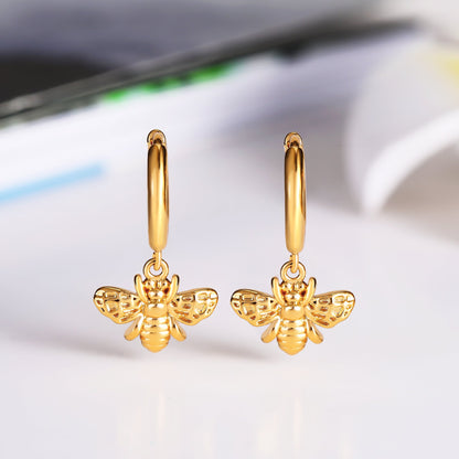 18K Gold Plated Bee Huggie Earrings