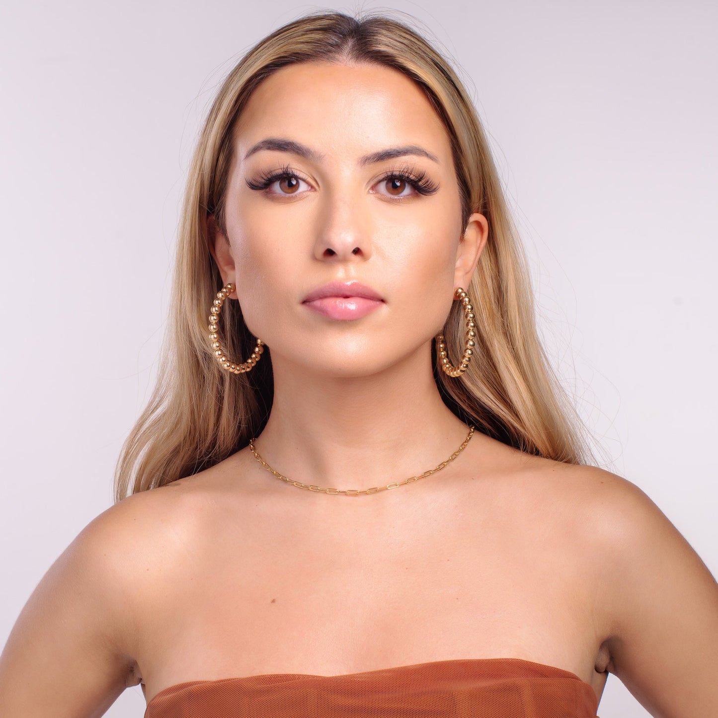 18K Gold Plated Bead Hoop Earrings