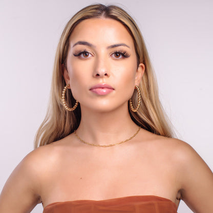 18K Gold Plated Bead Hoop Earrings