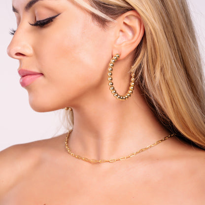 18K Gold Plated Bead Hoop Earrings