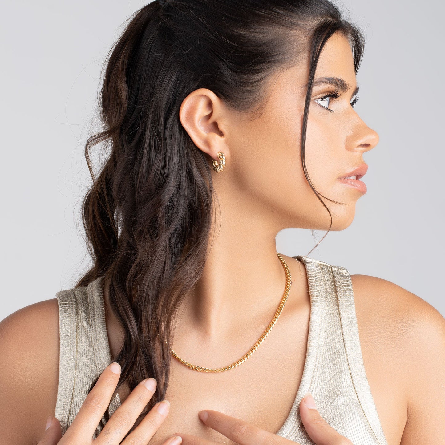 18k Gold Plated Chunky Twisted Hoop Earrings