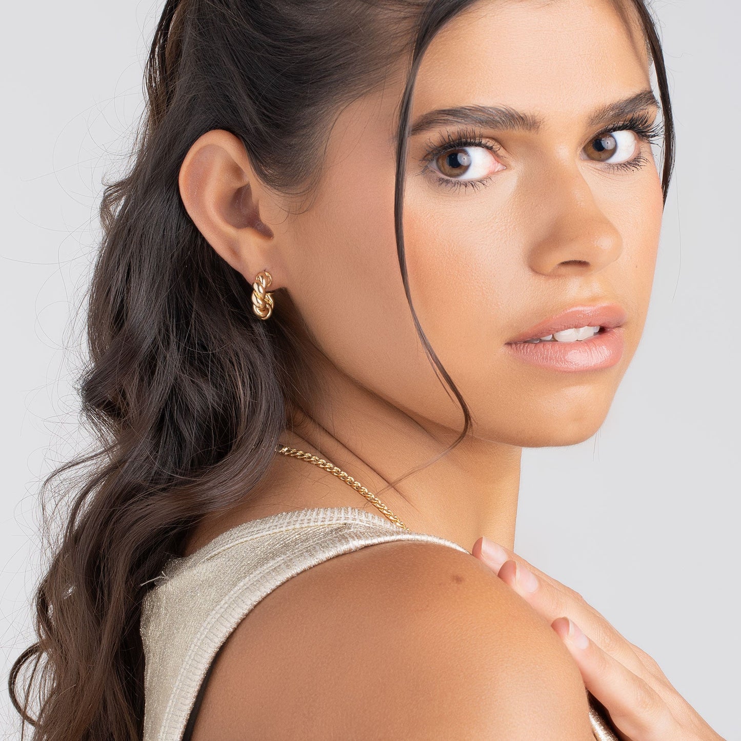 18k Gold Plated Chunky Twisted Hoop Earrings
