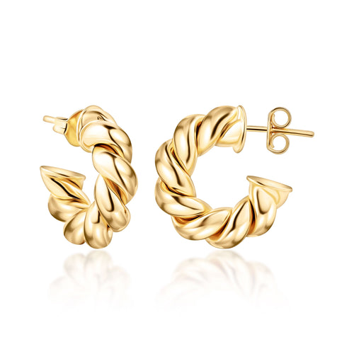 18k Gold Plated Chunky Twisted Hoop Earrings